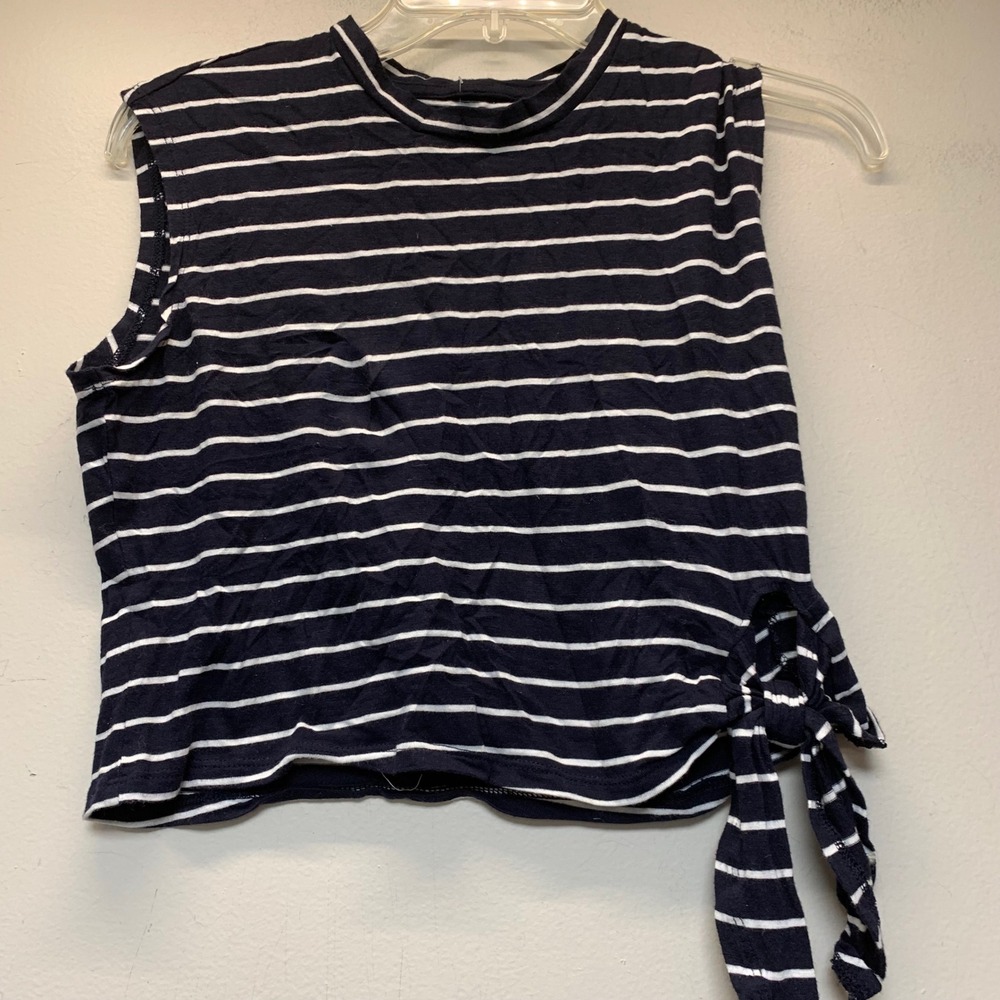Banana Republic Malibu Tee Womens XXSP Navy White Excellent Side Tie Striped